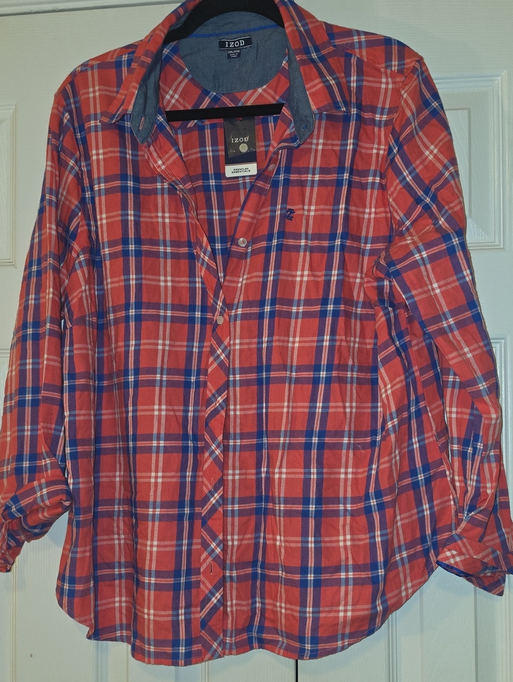 Izod Pink and Blue Plaid Cotton Button-Up Shirt
